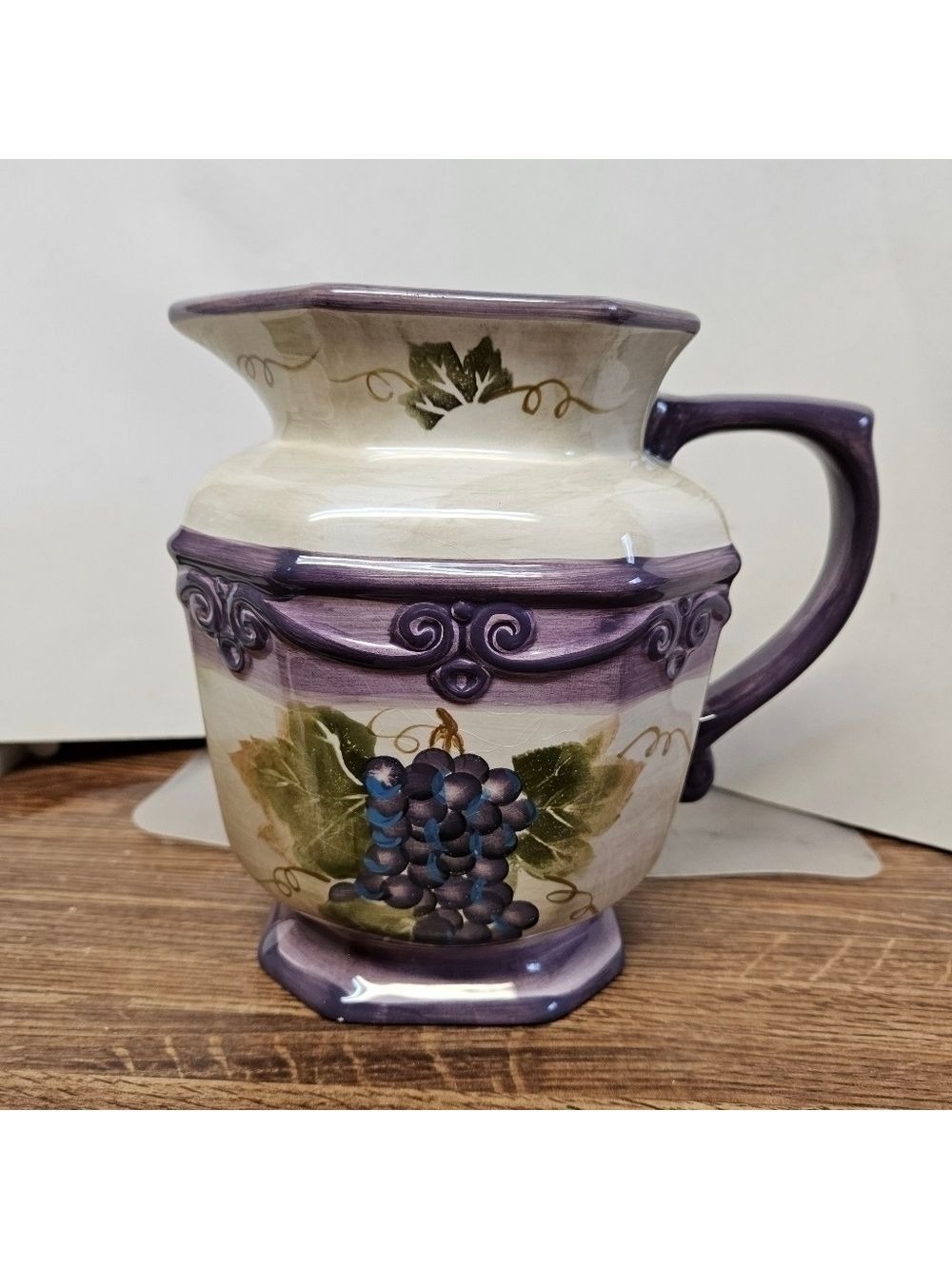 Vintage Tabletops Unlimited Merlot Hand-painted Ceramic Pitcher